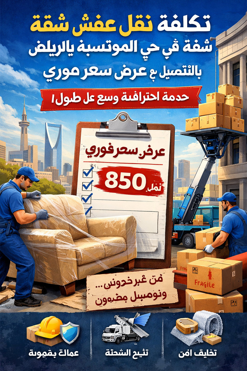 تكلفة نقل عفش شقة في حي المونسية بالرياض بالتفصيل مع عرض سعر فوري