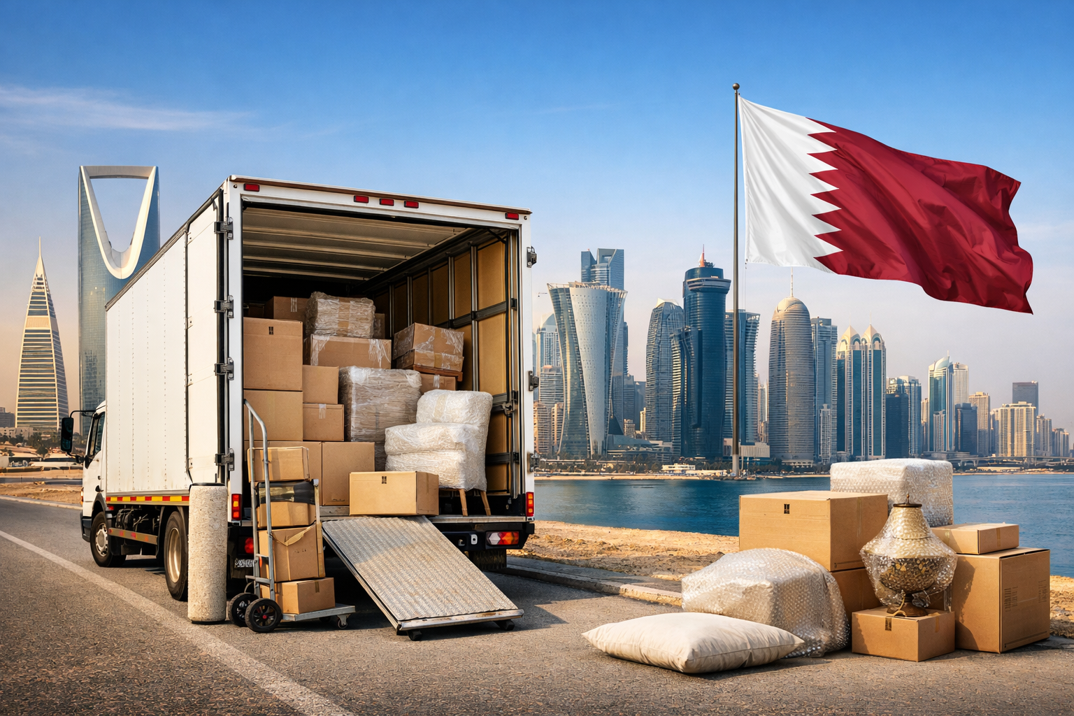 شحن عفش من حي الورود بالرياض إلى قطر خدمة سريعة ومضمونة